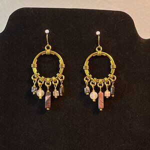Handmade Beaded Chandelier Earrings - Neutral Stone